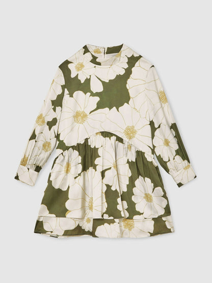 Reiss 9-13 yrs Floral-Print Swing Dress in Green