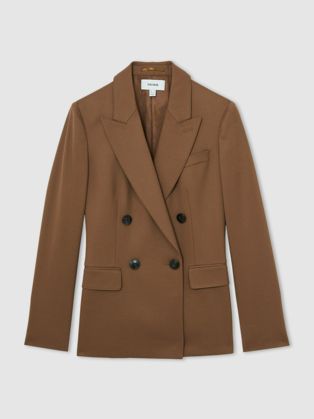 Reiss Petite Wool-Blend Double-Breasted Suit Blazer in Tan
