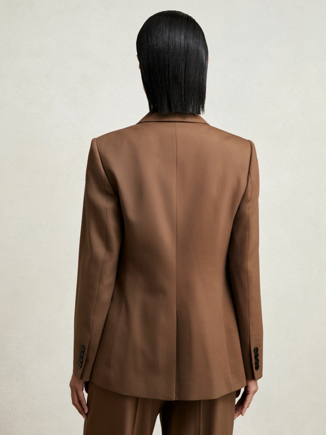 Reiss Petite Wool-Blend Double-Breasted Suit Blazer in Tan