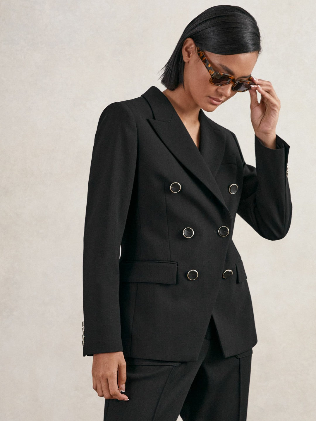Reiss Wool-Blend Double-Breasted Blazer in Black