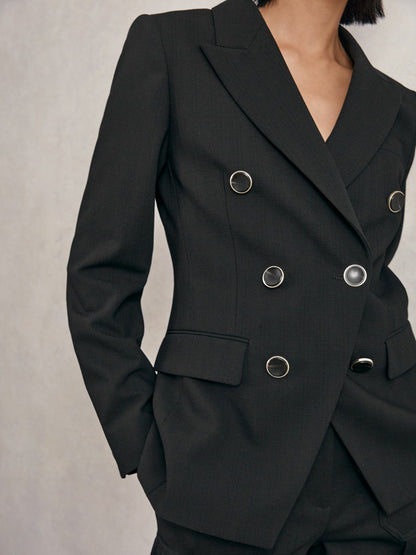 Reiss Wool-Blend Double-Breasted Blazer in Black
