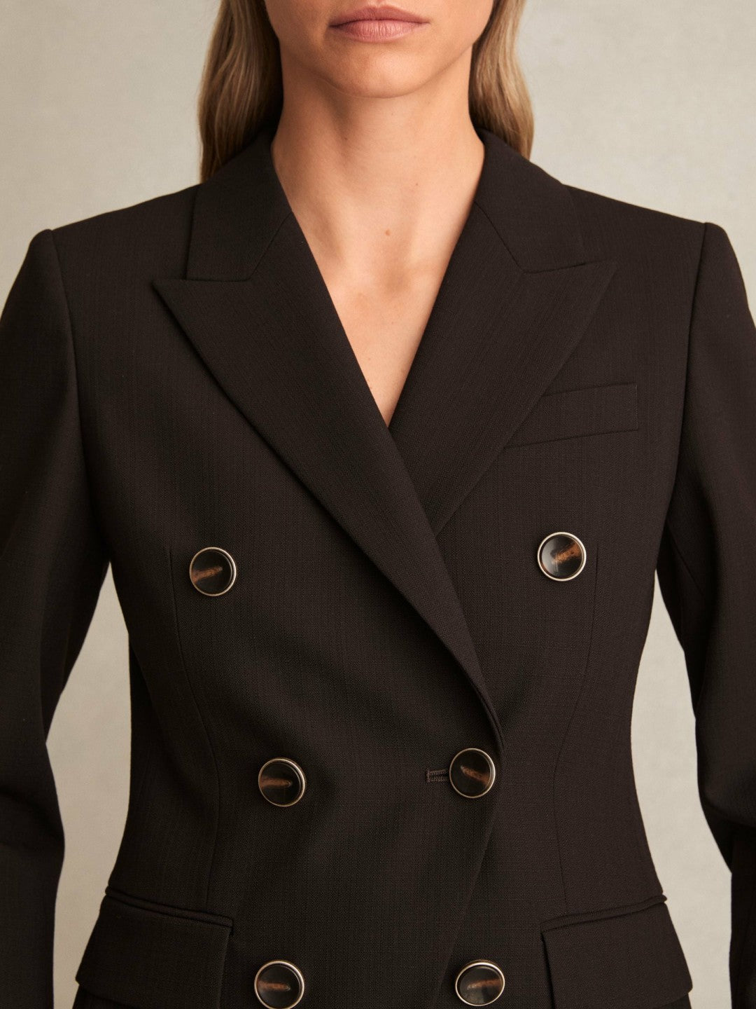 Reiss Wool-Blend Double-Breasted Blazer in Chocolate Brown