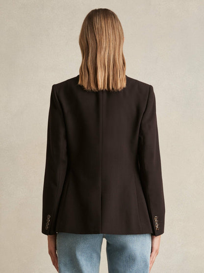 Reiss Wool-Blend Double-Breasted Blazer in Chocolate Brown