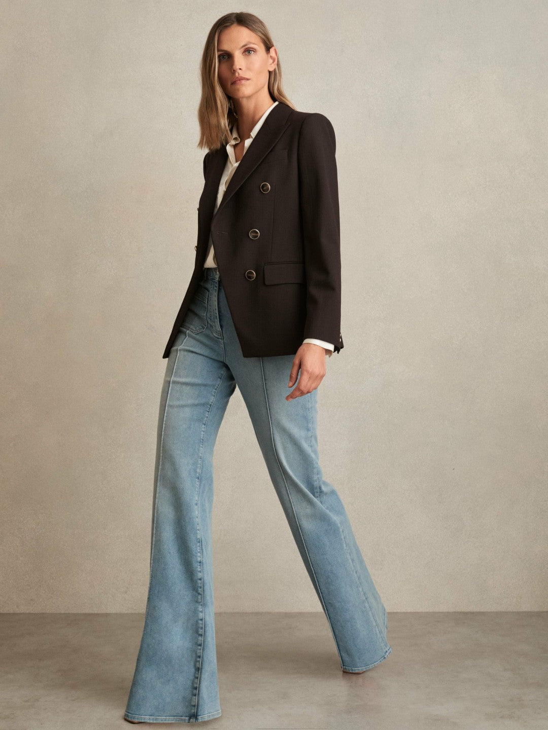 Reiss Wool-Blend Double-Breasted Blazer in Chocolate Brown