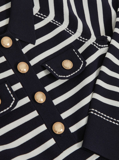 Reiss 13-14 yrs Button-Detail Stripe Knitted Dress in Navy/White