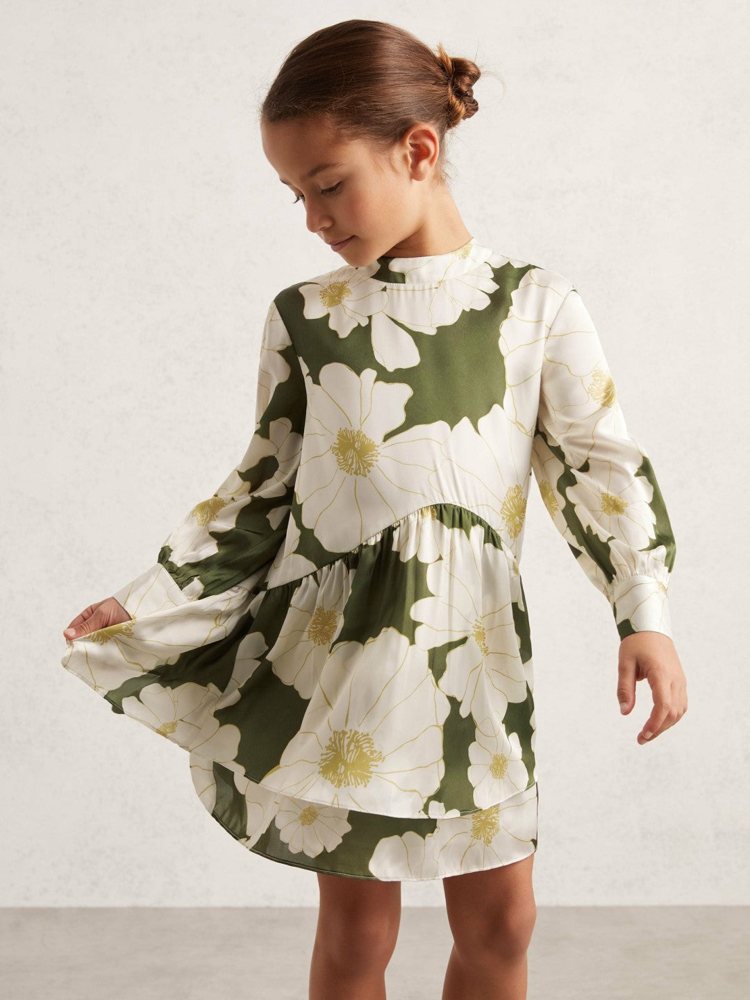 Reiss 3-9 yrs Floral-Print Swing Dress in Green