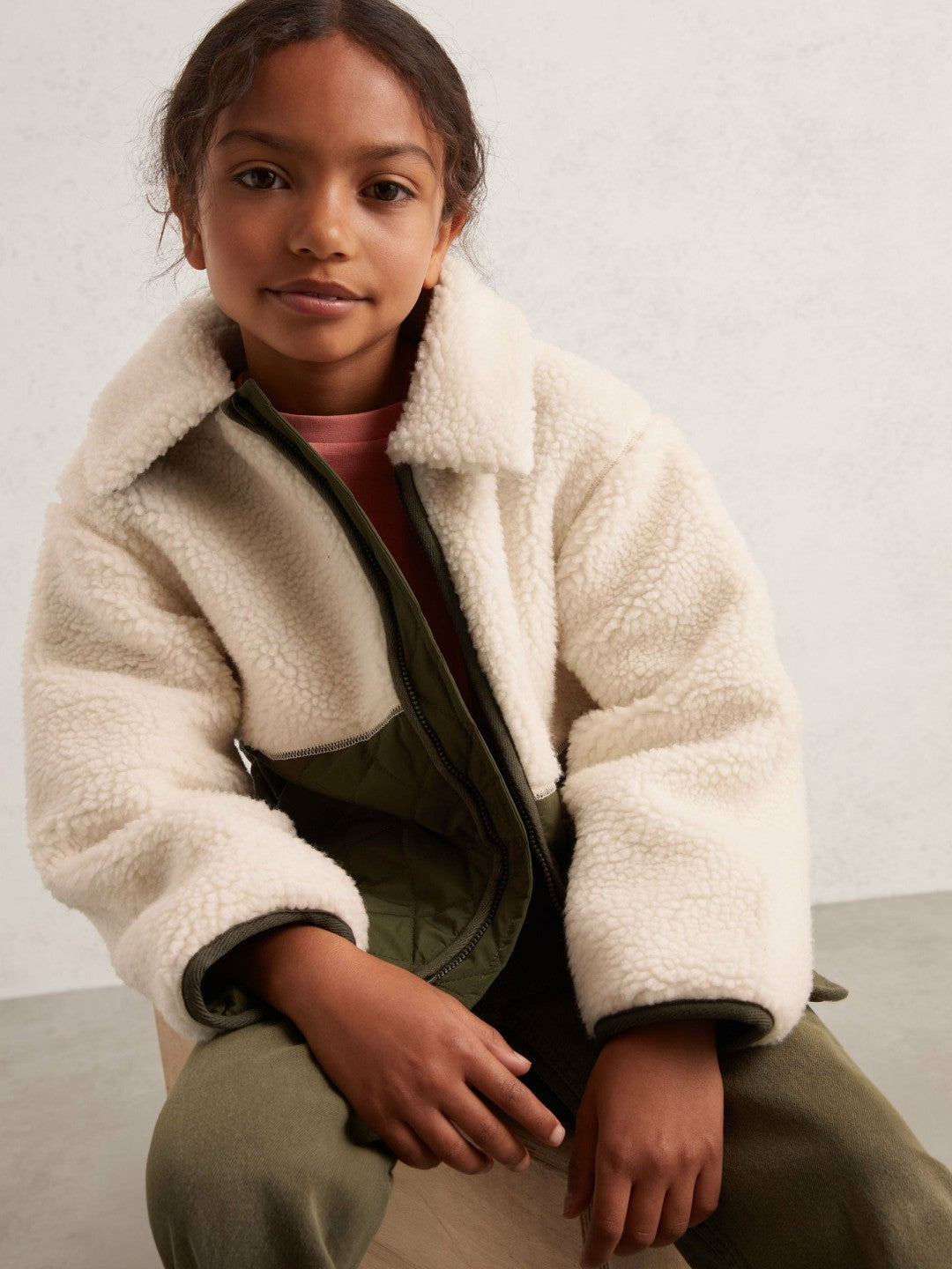 Reiss 13-14 yrs Quilted Borg Jacket in Ecru