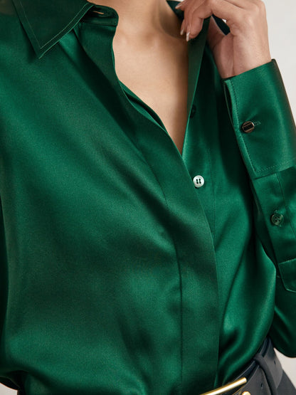 Reiss Silk-Satin Concealed-Placket Shirt in Green