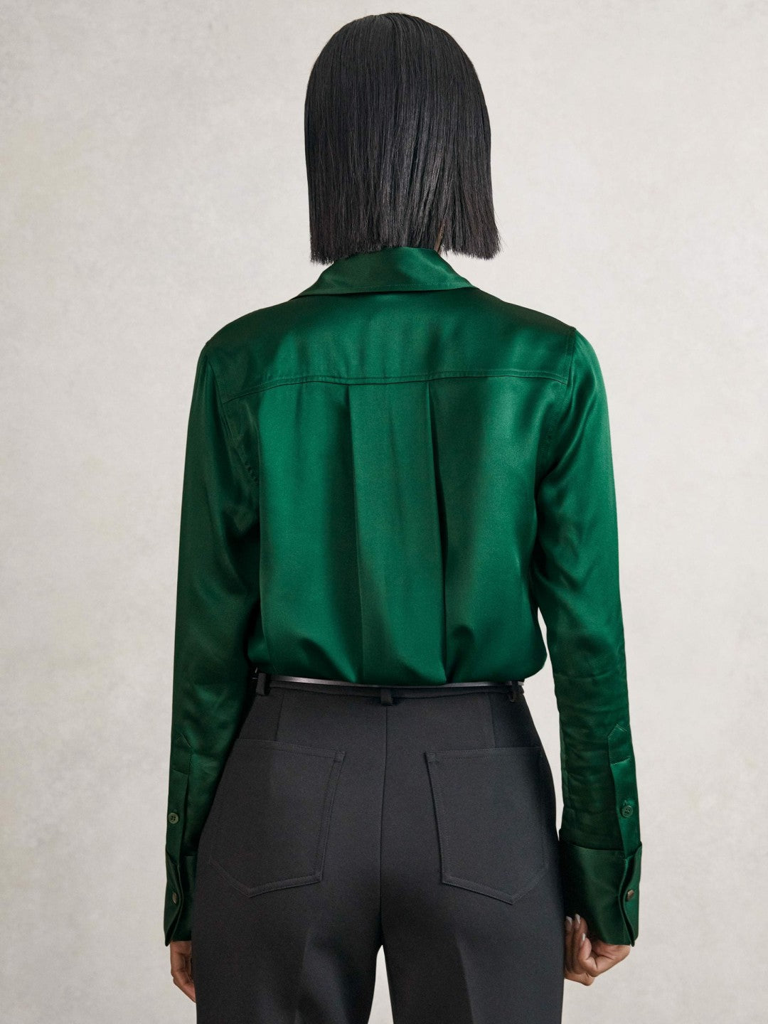Reiss Silk-Satin Concealed-Placket Shirt in Green