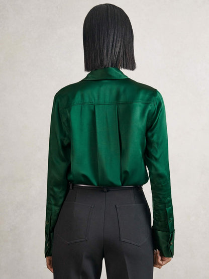 Reiss Silk-Satin Concealed-Placket Shirt in Green