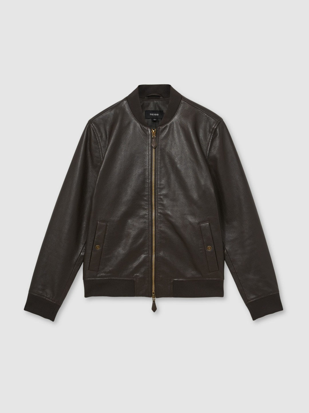 Reiss Leather Bomber Jacket in Brown
