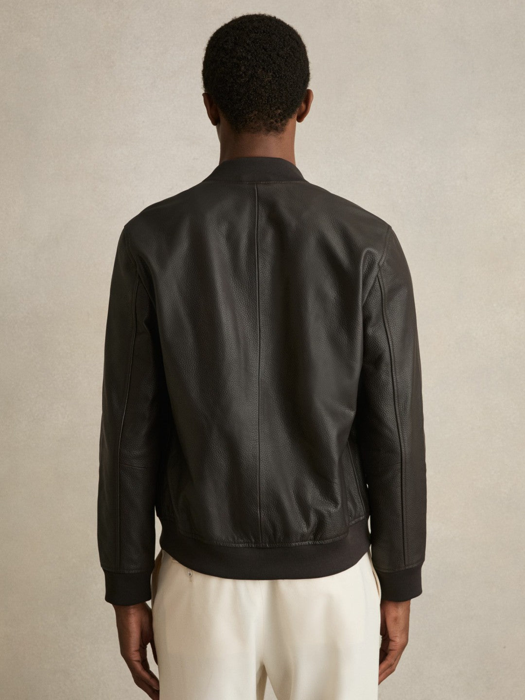 Reiss Leather Bomber Jacket in Brown