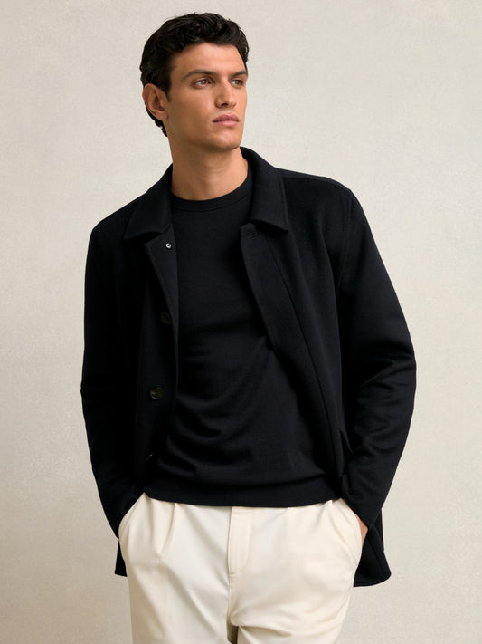 Reiss Wool Blend Double Face Button Jacket in Navy