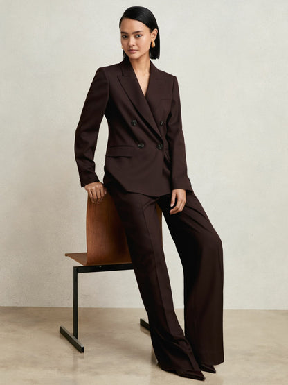 Reiss Petite Wool-Blend Double-Breasted Suit Blazer in Aubergine