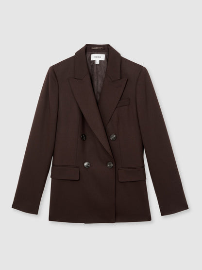Reiss Petite Wool-Blend Double-Breasted Suit Blazer in Aubergine