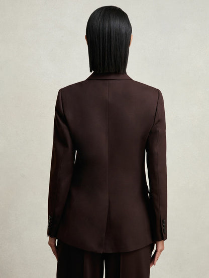 Reiss Petite Wool-Blend Double-Breasted Suit Blazer in Aubergine