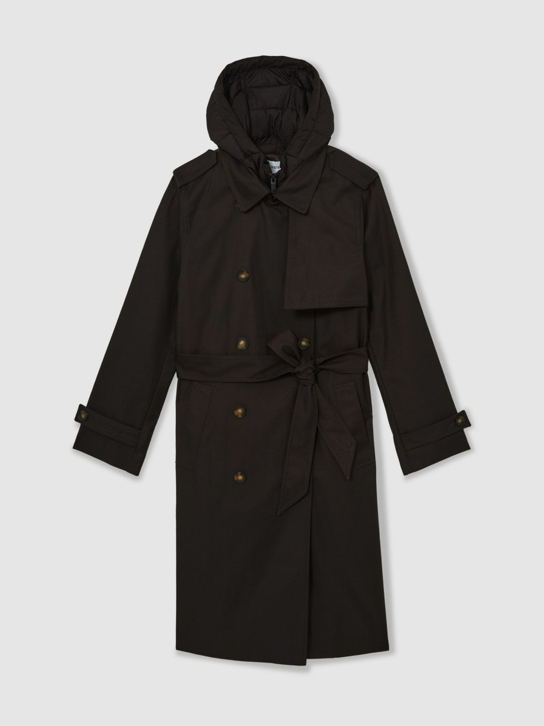 Reiss Petite Hooded Insert Trench Coat in Chocolate Brown