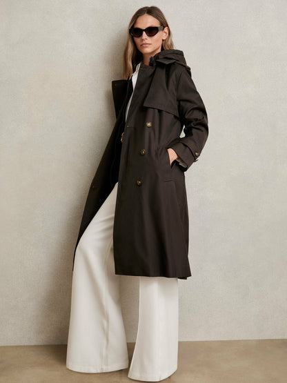 Reiss Petite Hooded Insert Trench Coat in Chocolate Brown