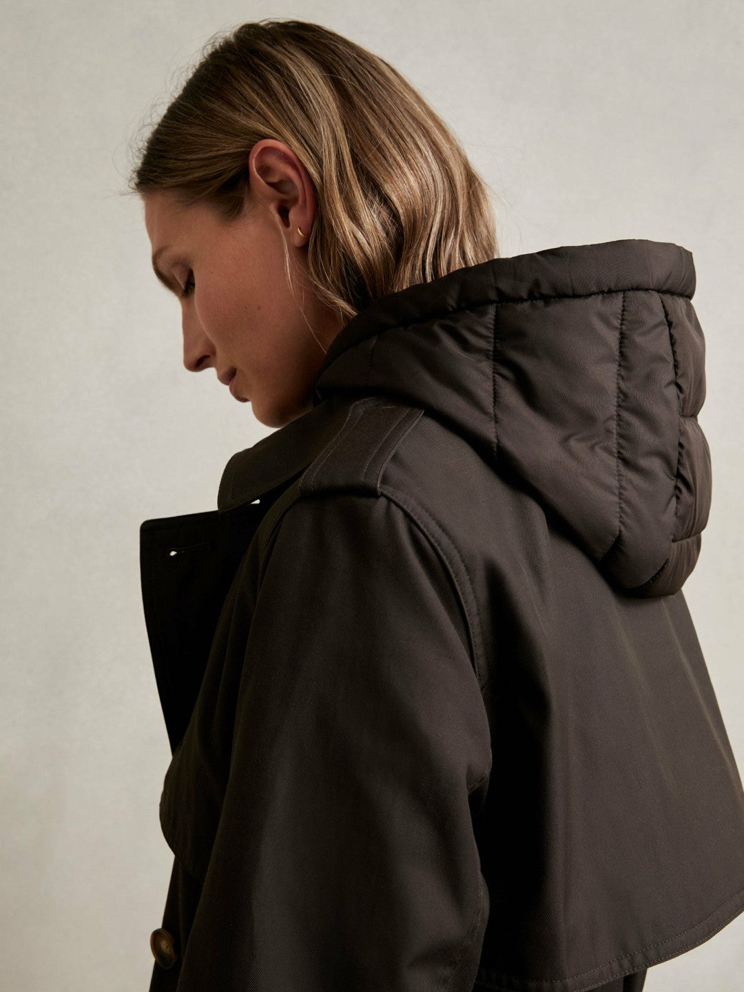 Reiss Petite Hooded Insert Trench Coat in Chocolate Brown