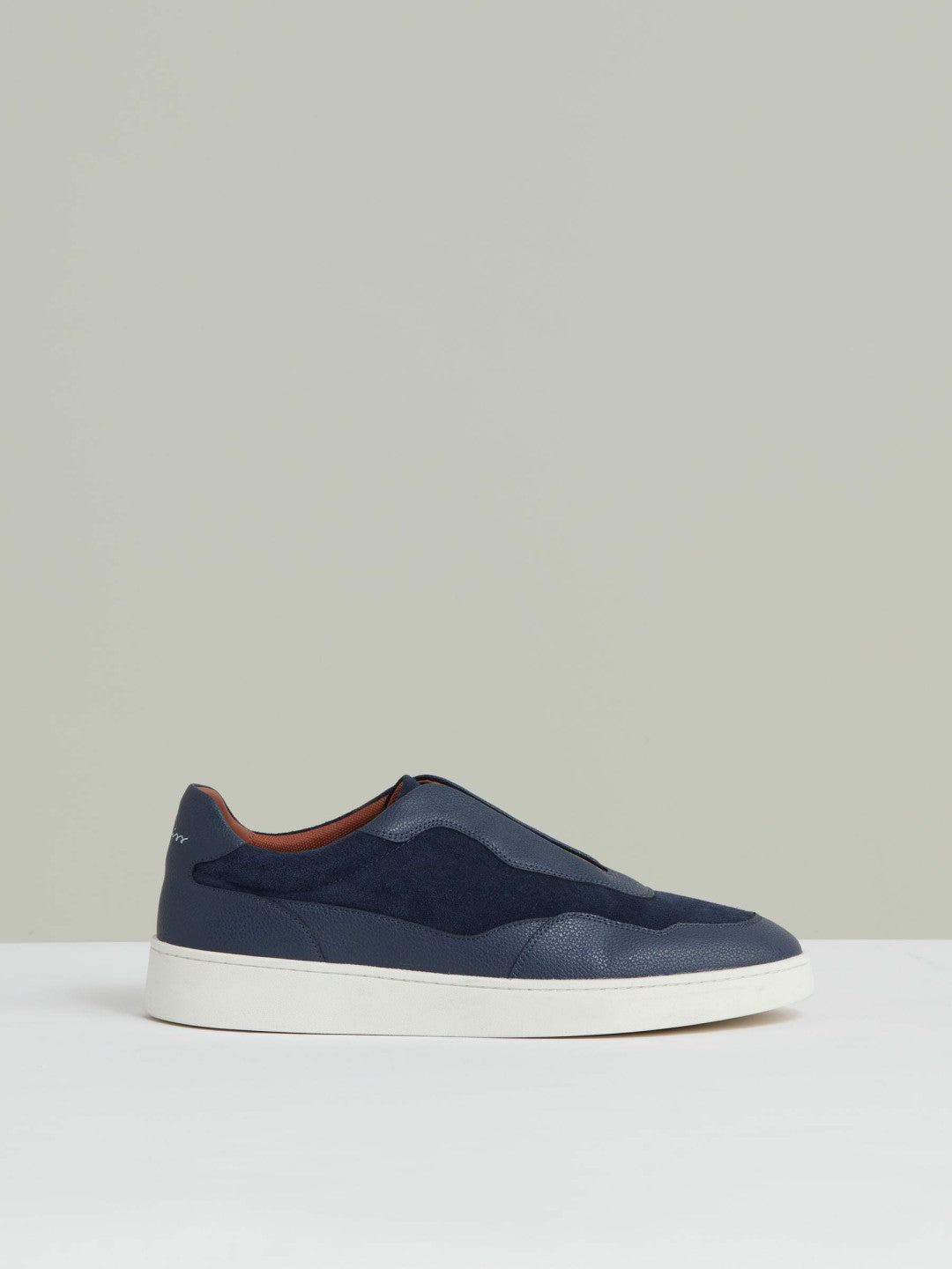 Reiss Leather Elasticated-Lace Trainers in Navy Blue