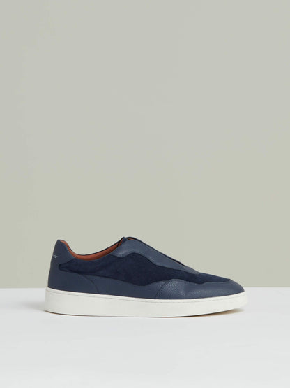 Reiss Leather Elasticated-Lace Trainers in Navy Blue