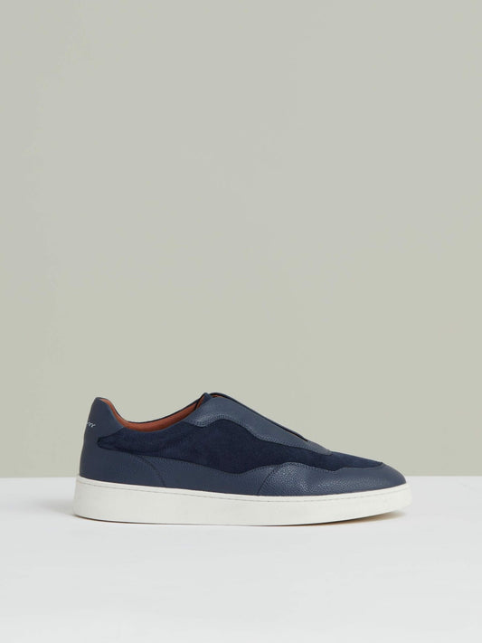 Reiss Leather Elasticated-Lace Trainers in Navy Blue