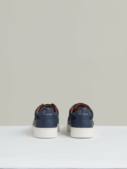 Reiss Leather Elasticated-Lace Trainers in Navy Blue