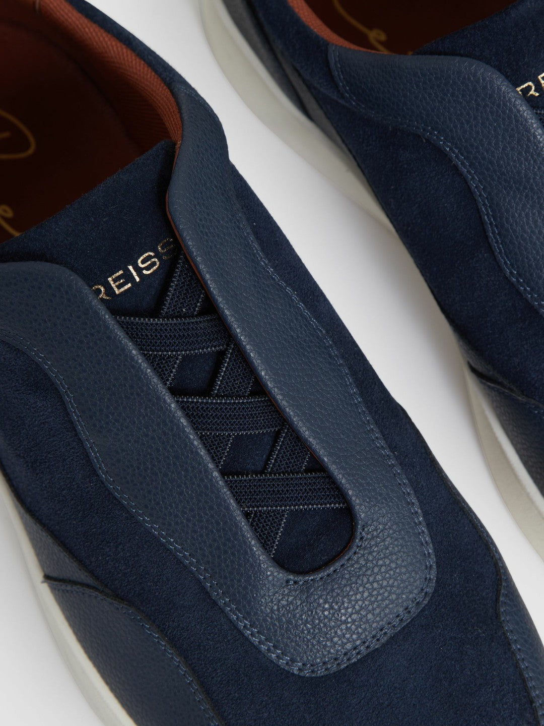 Reiss Leather Elasticated-Lace Trainers in Navy Blue