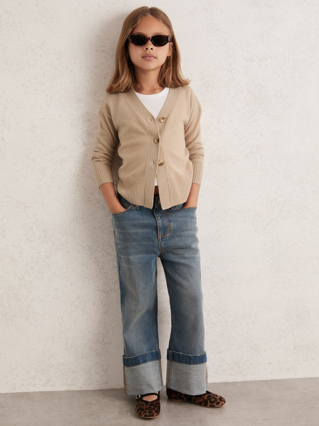 Reiss 4-9 yrs Wool-Blend Fitted Cardigan With Cashmere in Neutral