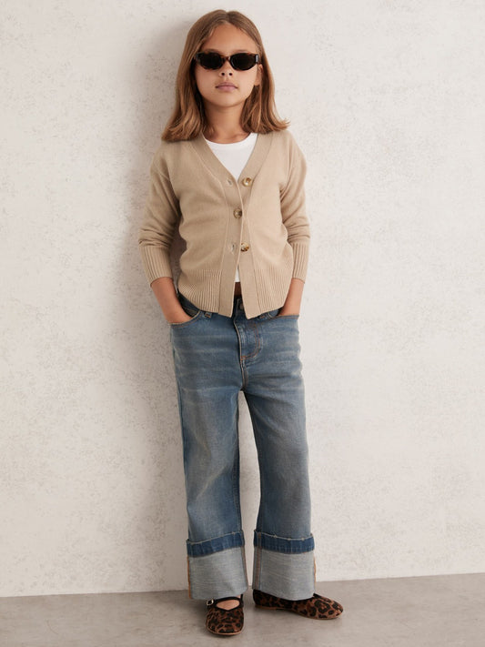 Reiss 4-9 yrs Wool-Blend Fitted Cardigan With Cashmere in Neutral