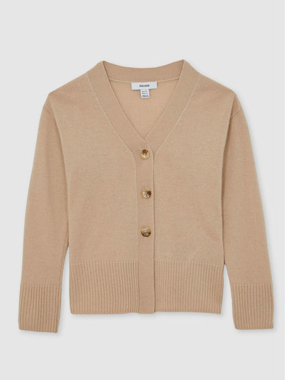 Reiss 4-9 yrs Wool-Blend Fitted Cardigan With Cashmere in Neutral