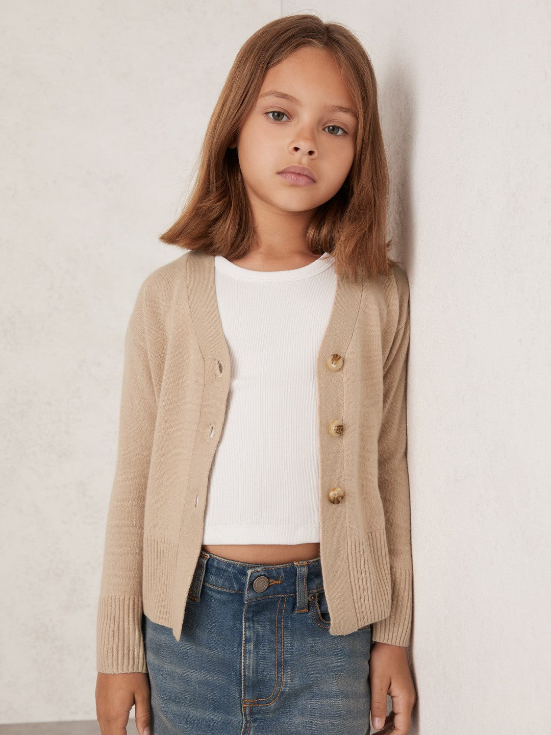 Reiss 4-9 yrs Wool-Blend Fitted Cardigan With Cashmere in Neutral