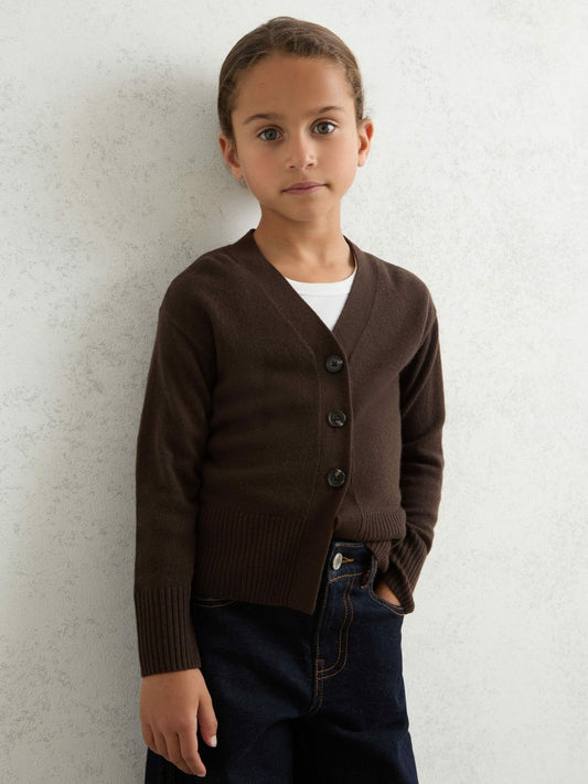 Reiss 4-9 yrs Wool-Blend Fitted Cardigan With Cashmere in Brown