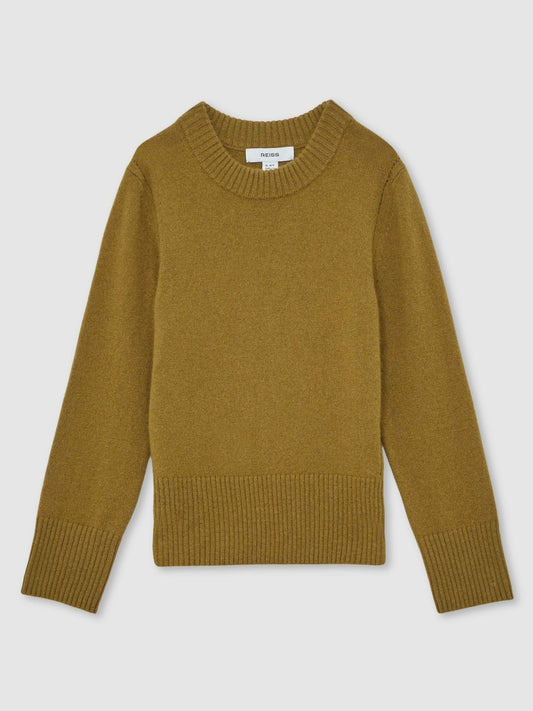 Reiss 13-14 yrs Wool-Blend Open-Stitch Jumper with Cashmere in Khaki Green