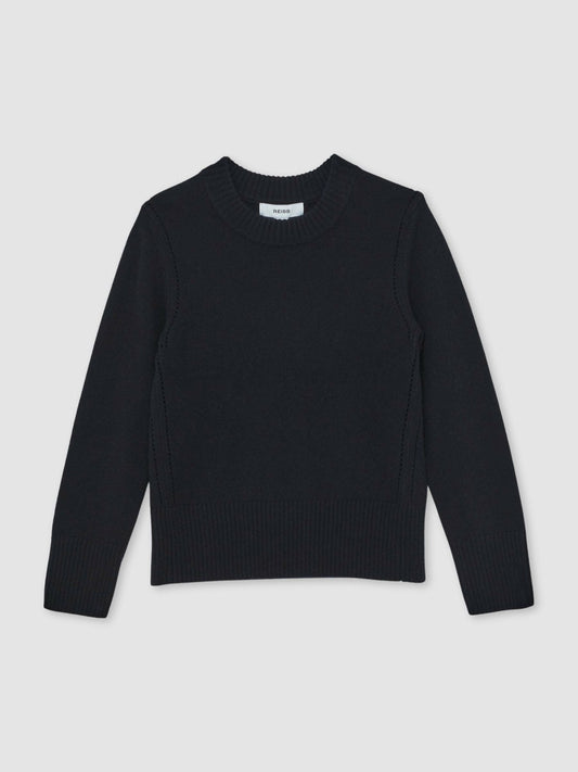 Reiss 13-14 yrs Wool-Blend Open-Stitch Jumper with Cashmere in Navy