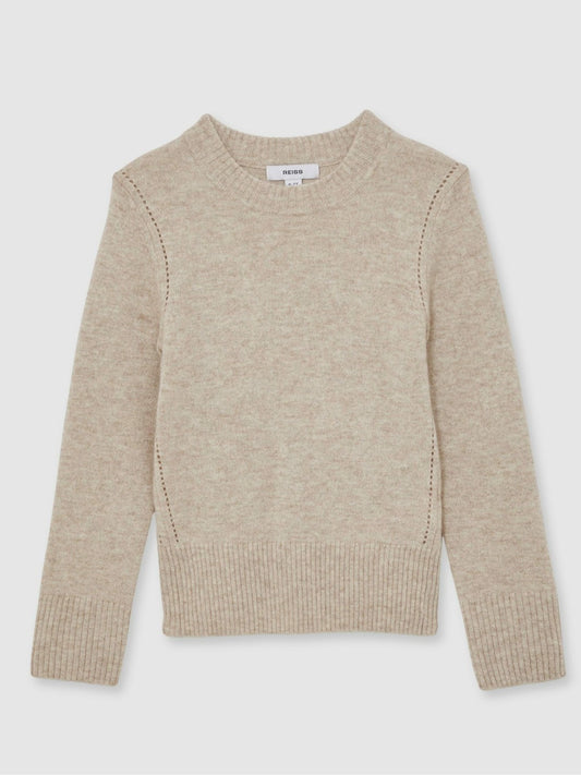 Reiss 13-14 yrs Wool-Blend Open-Stitch Jumper with Cashmere in Oatmeal