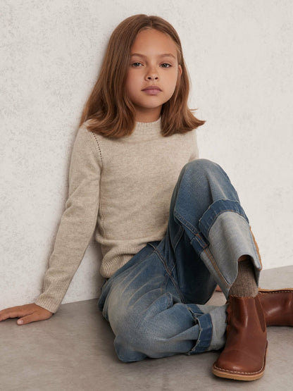 Reiss 13-14 yrs Wool-Blend Open-Stitch Jumper with Cashmere in Oatmeal
