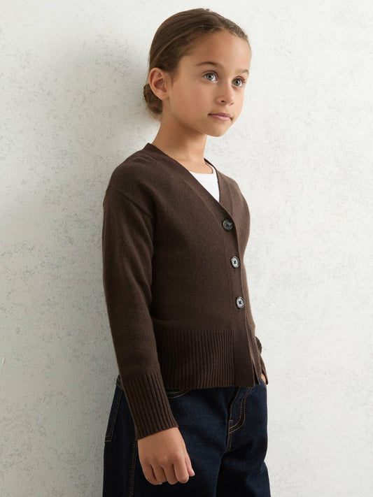 Reiss 9-13 yrs Wool-Blend Fitted Cardigan With Cashmere in Brown