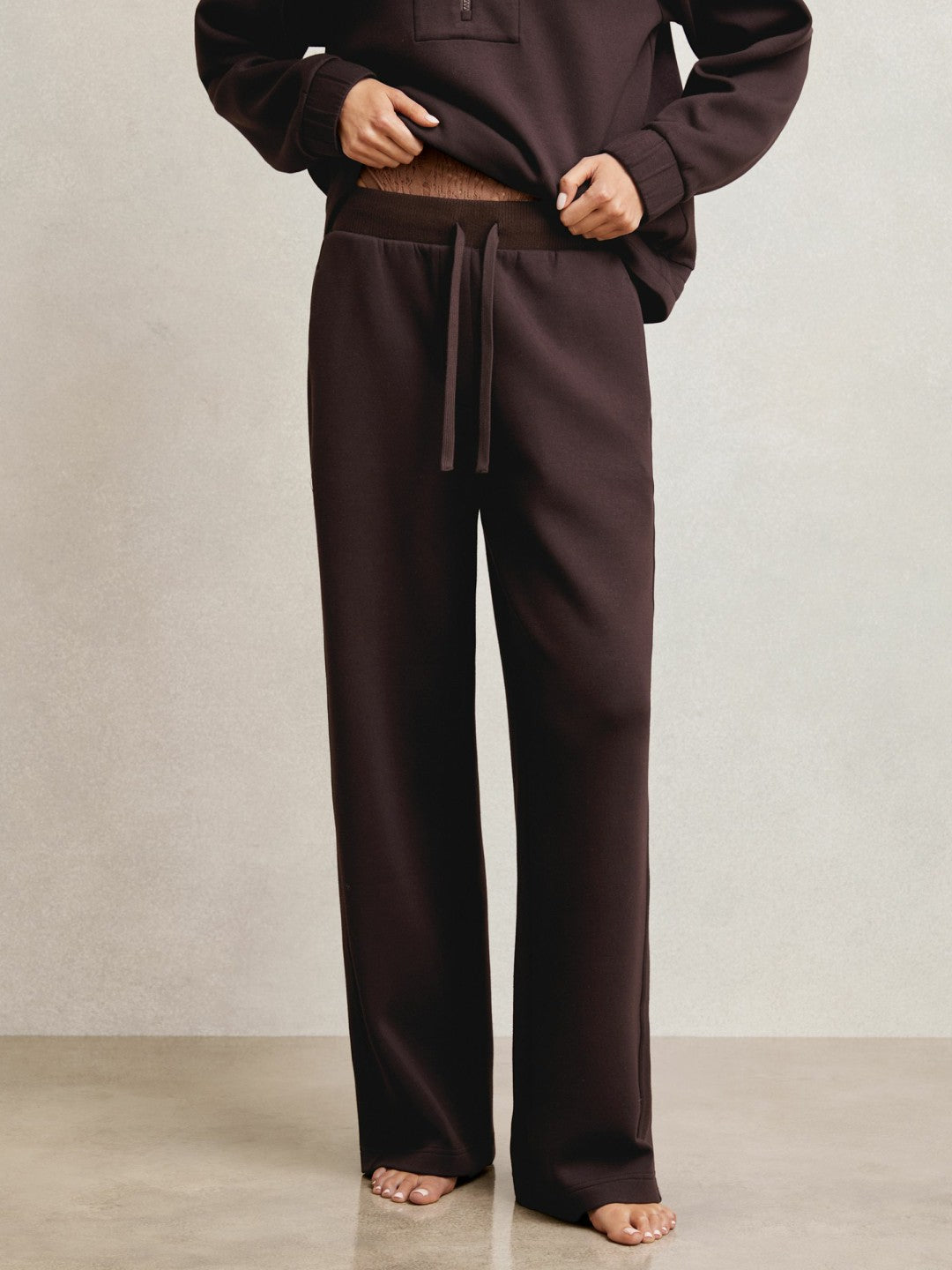 Reiss Wide-Leg Interlock Drawstring Joggers in Plum