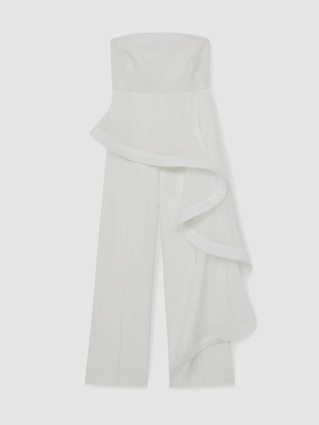 Reiss Silk Ruffle Bandeau Wide-Leg Jumpsuit in Ivory
