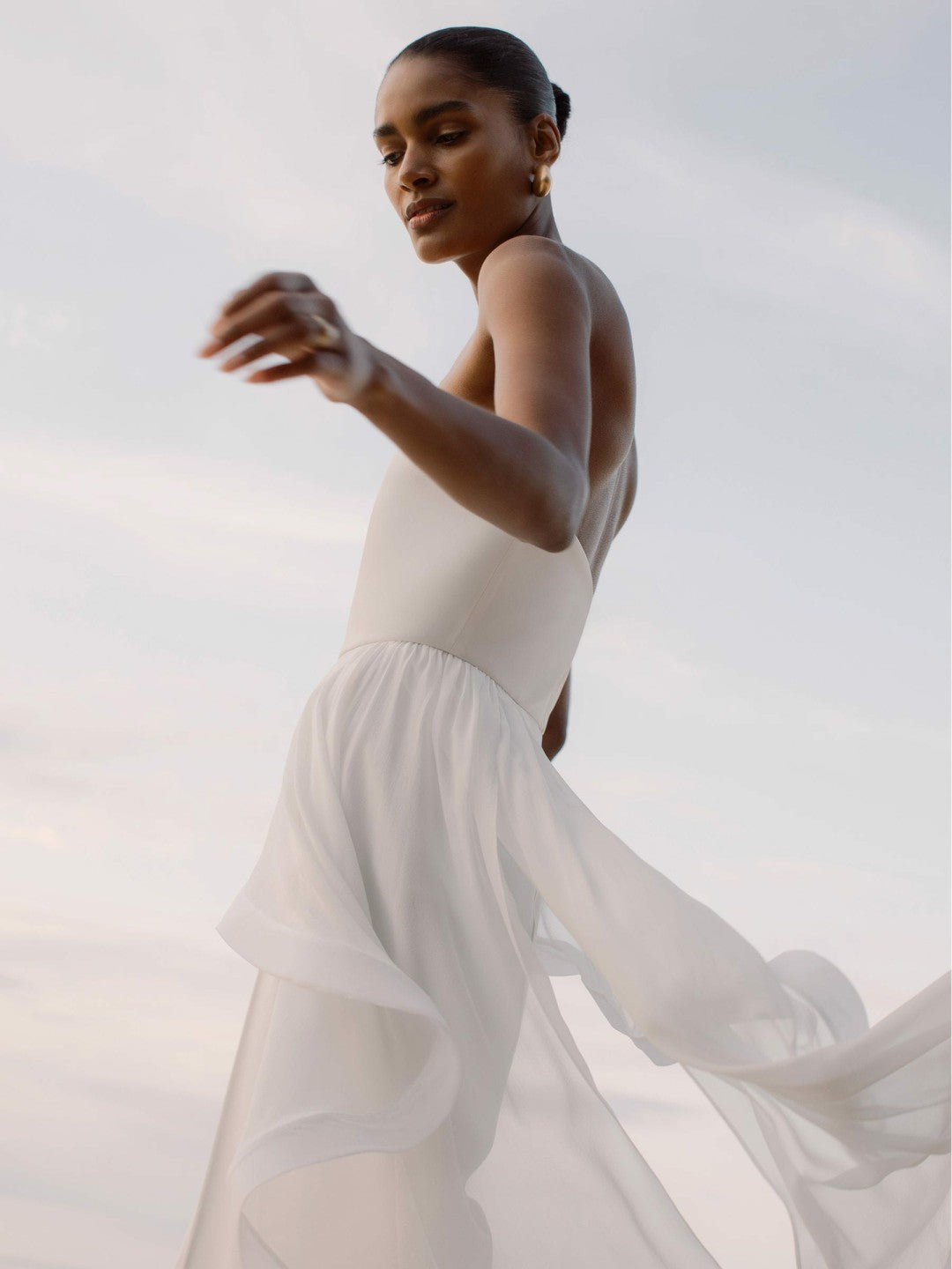 Reiss Silk Ruffle Bandeau Wide-Leg Jumpsuit in Ivory