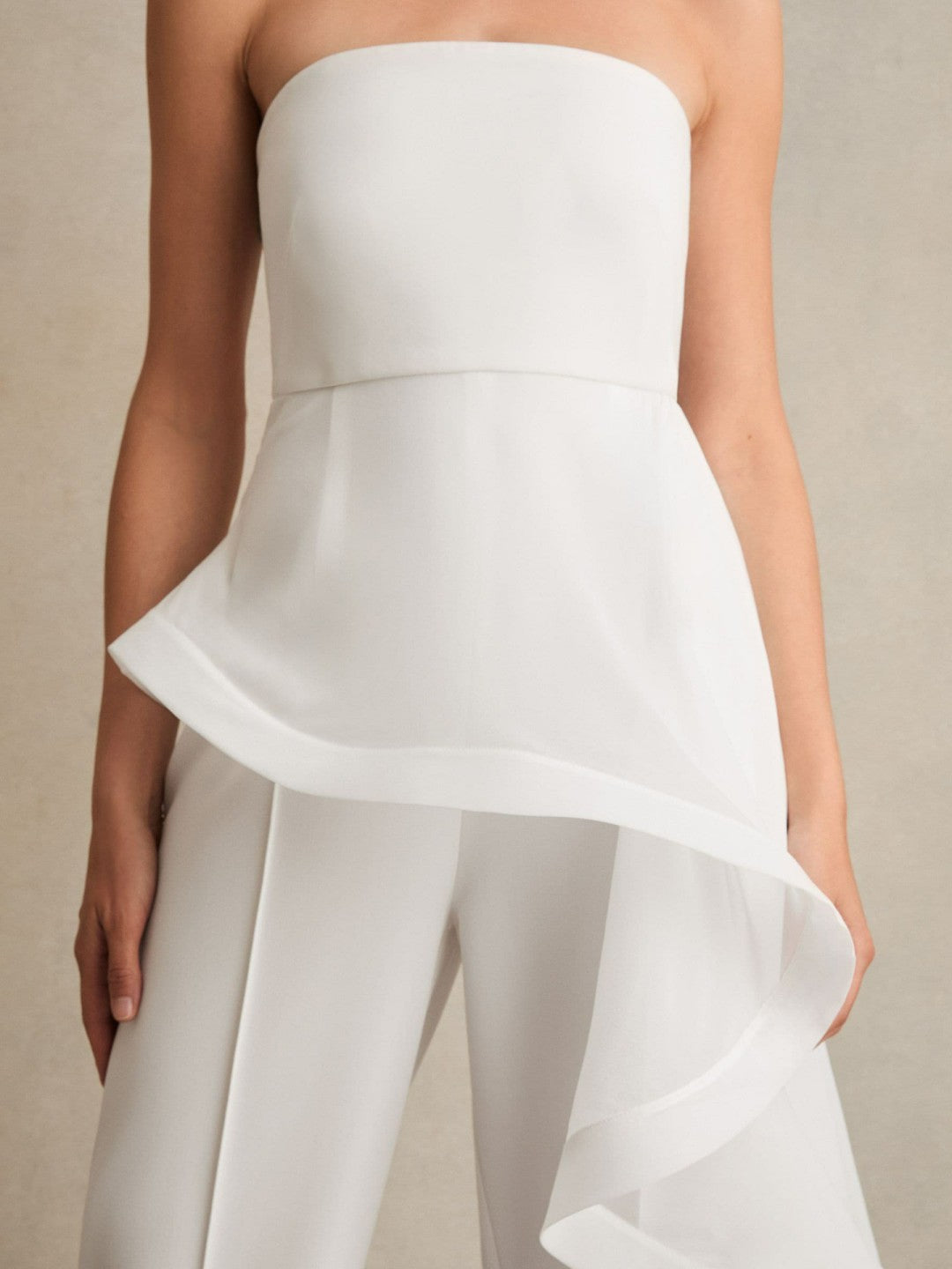 Reiss Silk Ruffle Bandeau Wide-Leg Jumpsuit in Ivory