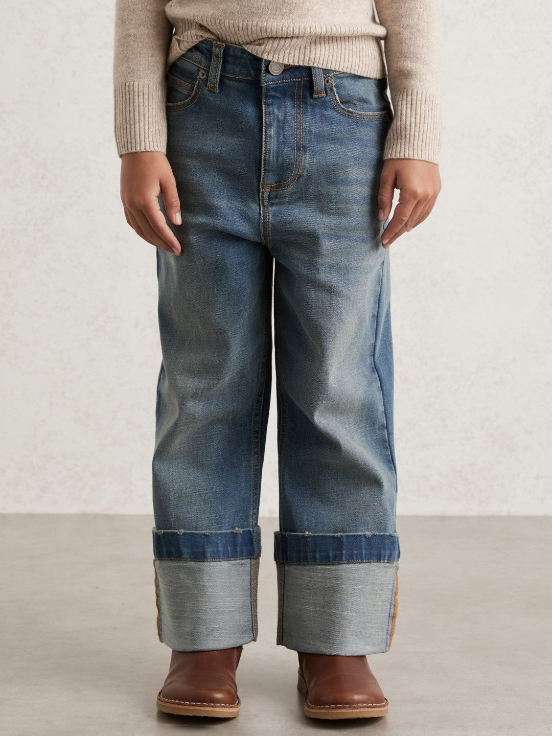 Reiss 9-13 yrs Straight-Leg Turn-Up Jeans in Blue