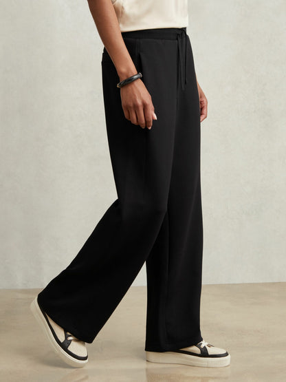 Reiss Petite Wide-Leg Interlock Drawstring Joggers in Black