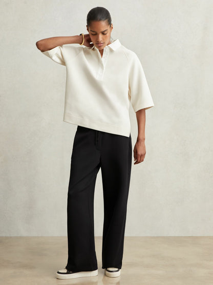 Reiss Petite Wide-Leg Interlock Drawstring Joggers in Black