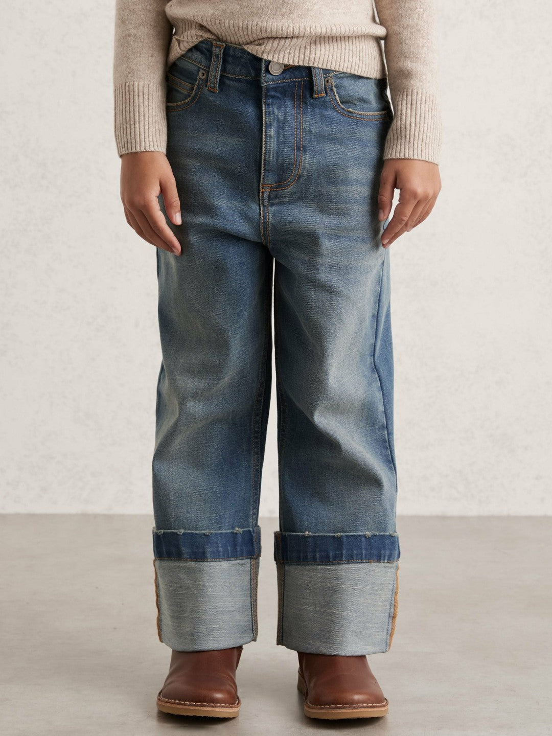 Reiss 3-9 yrs Straight-Leg Turn-Up Jeans in Blue