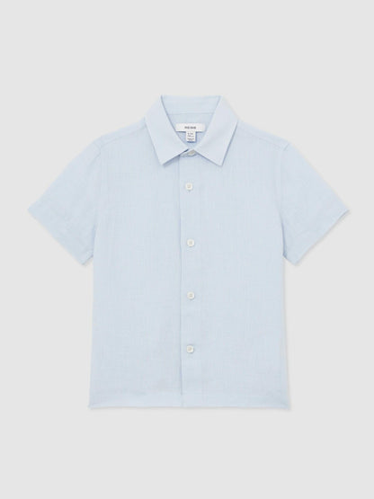 Reiss 3-9 yrs Short Sleeve Linen Shirt in Pale Blue