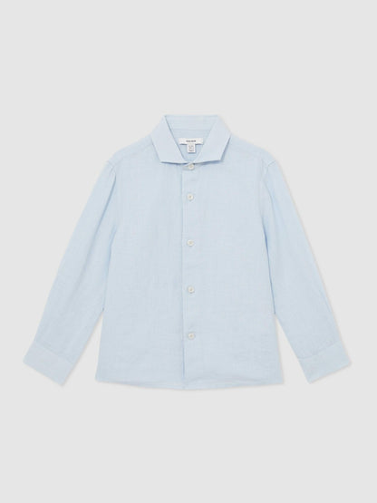 Reiss 13-14 yrs Linen Cutaway Collar Shirt in Pale Blue