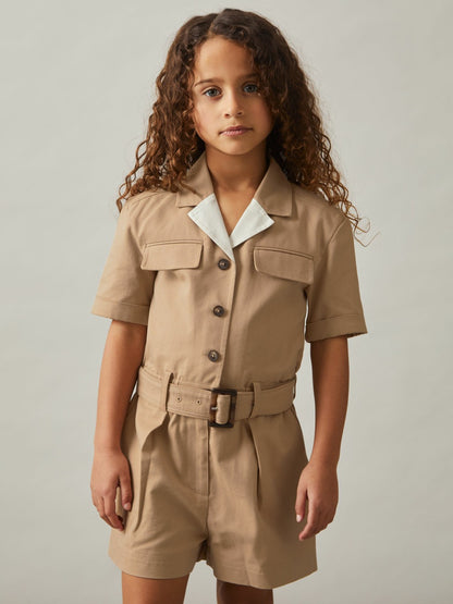 Reiss 9-13 yrs Cotton-Lyocell Utility Playsuit in Camel