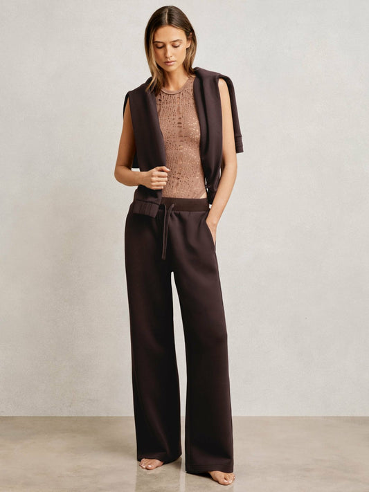 Reiss Petite Wide-Leg Interlock Drawstring Joggers in Plum